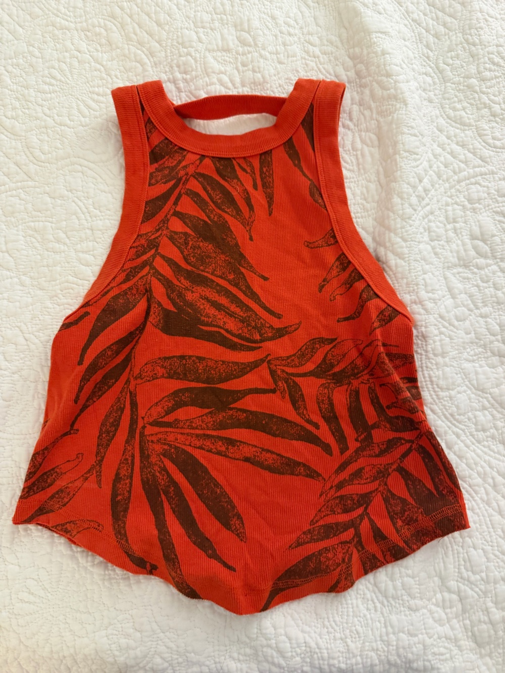 FP Movement by Free People Red Tank Top with Dark Leaf Print